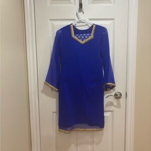 Blue Dress with Gold Accents